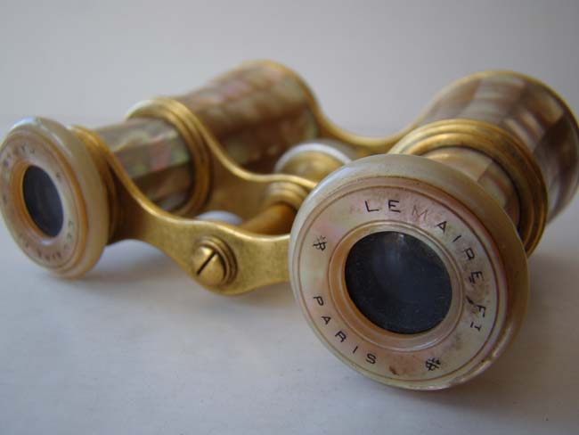 A fine pair of mother-of-pearl mounted Opera glasses by LeMaire of Paris with the name "Helen" circa 1890 — image 2